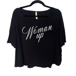 Lucy Womens Large L Black Woman Up Tee Short Sleeve Round Neck Modal Cotton